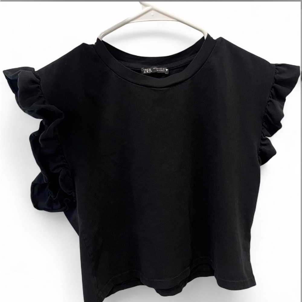 Zara Black Ruffle Sleeve Crop Top